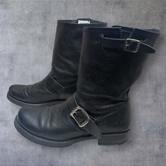 FRYE Veronica Black Leather Short Moto Boots Mid calf Womens 8 Grunge Biker - Picture 4 of 10